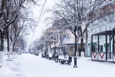 Ryazan, Rusya - 20 Ocak 2018: Yaya Pochtovaya sokakta yeni yıl ve Noel dekorasyon.