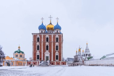 Ryazan, Rusya - 20 Ocak 2018: Kış panoramik Katedral varsayım Ryazan Kremlin, Ryazan, Rusya Federasyonu
