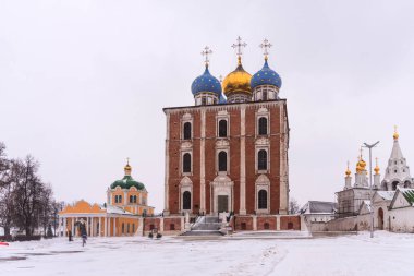 Ryazan, Rusya - 20 Ocak 2018: Kış panoramik Katedral varsayım Ryazan Kremlin, Ryazan, Rusya Federasyonu