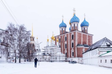 Ryazan, Rusya - 20 Ocak 2018: Kış panoramik Katedral varsayım Ryazan Kremlin, Ryazan, Rusya Federasyonu