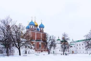 Ryazan, Rusya - 20 Ocak 2018: Kış panoramik Katedral varsayım Ryazan Kremlin, Ryazan, Rusya Federasyonu