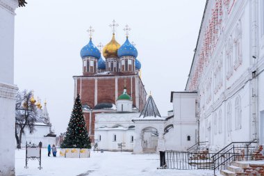 Ryazan, Rusya - 20 Ocak 2018: Kış panoramik Katedral varsayım Ryazan Kremlin, Ryazan, Rusya Federasyonu