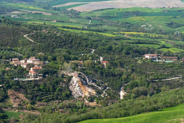 Amazing Aerial View Bagno Vignoni Fortress Tentennano Siena Province Tuscany — Stock Photo, Image