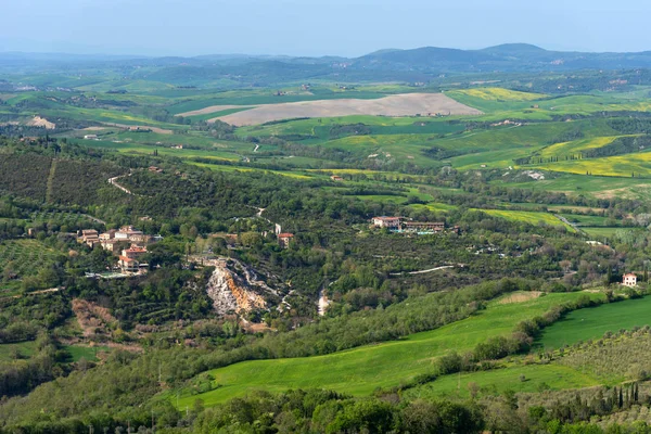 Increíble Vista Aérea Bagno Vignoni Desde Fortaleza Tentennano Provincia Siena — Foto de Stock