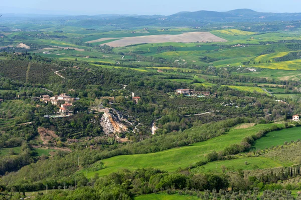 Increíble Vista Aérea Bagno Vignoni Desde Fortaleza Tentennano Provincia Siena — Foto de Stock