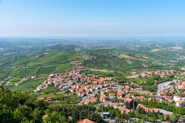 Letní Panorama San Marinu Itálii Letecký Pohled Úžasné Panoráma Města — Stock fotografie