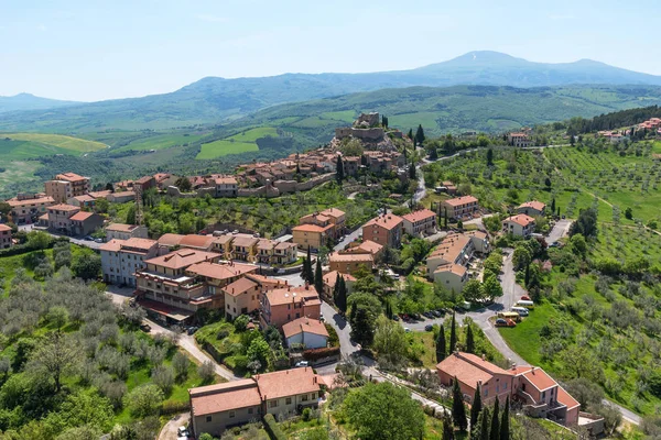 Castiglione d 'Orcia 'nın muhteşem panoramik manzarası. İtalya — Stok fotoğraf