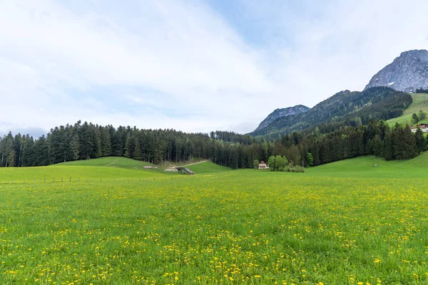 Amazing panoramisch uitzicht op Abtenau, klein dorpje in de bergen in Oostenrijk. — Stockfoto