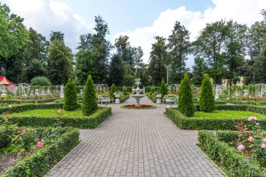Tver, Rusya - 3 Ağustos 2019: Tver, Rusya 'daki şehir parkının yaz manzarası.