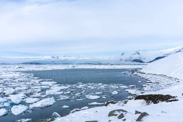 Zimowy Widok Lagunę Jokulsarlon Islandia Piękny Krajobraz Zatoki Lodowcowej Icelandyjskiej — Zdjęcie stockowe