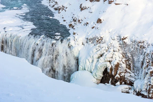 Úžasný Pohled Zimní Krajinu Zálivu Gullfoss Vodopád Islandu Malebný Zimní — Stock fotografie