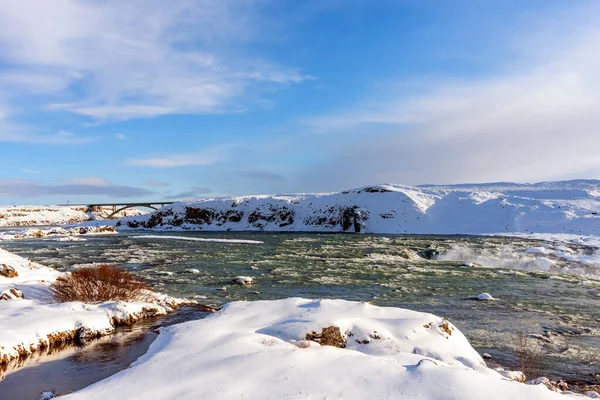 Increíble Vista Aérea Del Paisaje Invernal Cascada Urridafoss Islandia —  Fotos de Stock