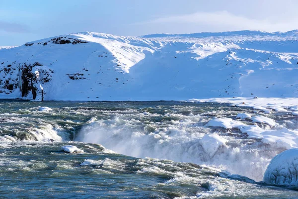 Fantastisk Antenn Vinter Landskap Utsikt Över Urridafoss Vattenfall Island — Stockfoto