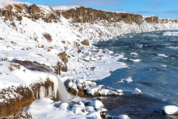 Verbazingwekkend Uitzicht Het Winterlandschap Van Urridafoss Waterval Ijsland — Stockfoto