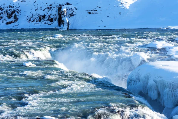 Fantastisk Antenn Vinter Landskap Utsikt Över Urridafoss Vattenfall Island — Stockfoto