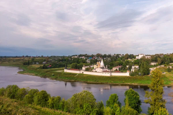 Vue Panoramique Été Monastère Sainte Dormition Staritskiy Sur Volga River — Photo