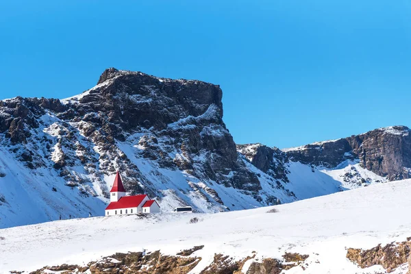 Зимой Исландии Открывается Потрясающий Вид Деревню Вик Церковь Мюрдал — стоковое фото