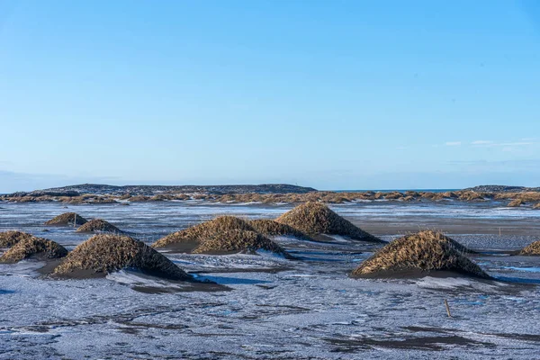 Vue Aérienne Paysage Hivernal Plage Sable Noir Sur Péninsule Stokksnes — Photo