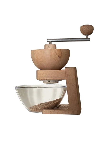 Beyaz arka planda izole cam kase ile modern ahşap manuel mutfak fabrikası