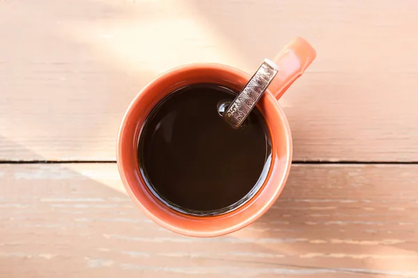 Cup Coffee Table Beams Sun Morning — Stock Photo, Image