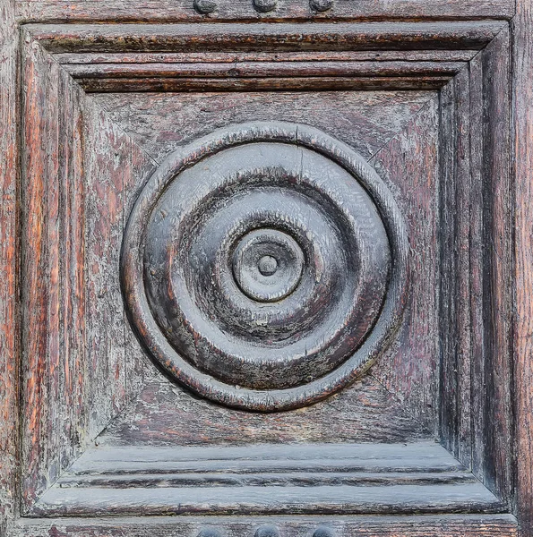 Décor Radial Sur Vieille Porte Fissurée Bois — Photo