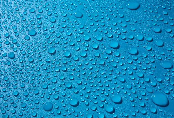 Gotas Agua Sobre Fondo Azul — Foto de Stock