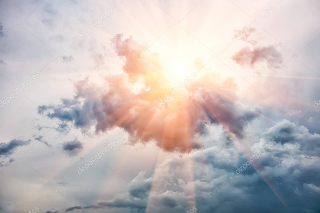 Beautiful sky with sun and clouds