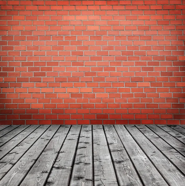 Pozadí Cihlové Zdi Dřevěné Podlahy — Stock fotografie