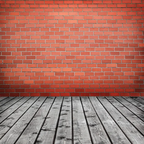 Achtergrond Met Bakstenen Muur Houten Vloer — Stockfoto