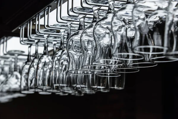 Wineglasses Goblets Hang Bar Counter — Stock Photo, Image