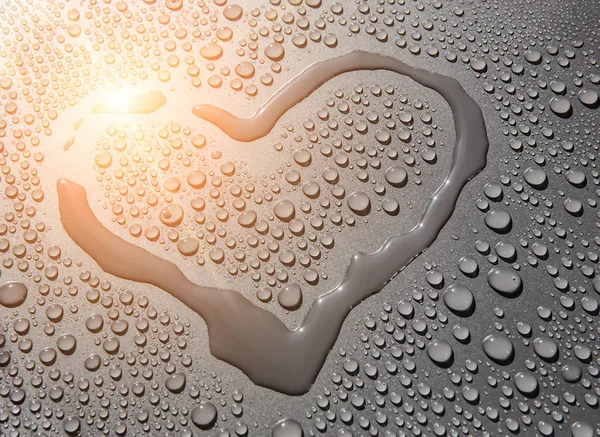 Symbol Heart Water Drops Grey Background — Stock Photo, Image