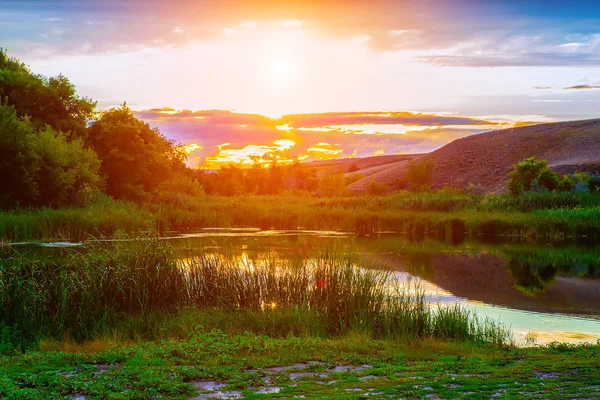 Krásný Západ Slunce Ruské Řece Volze — Stock fotografie