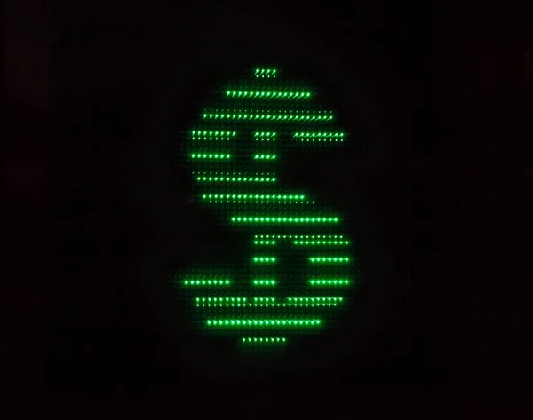 美元符号从发光的绿灯在一个黑色的背景 — 图库照片