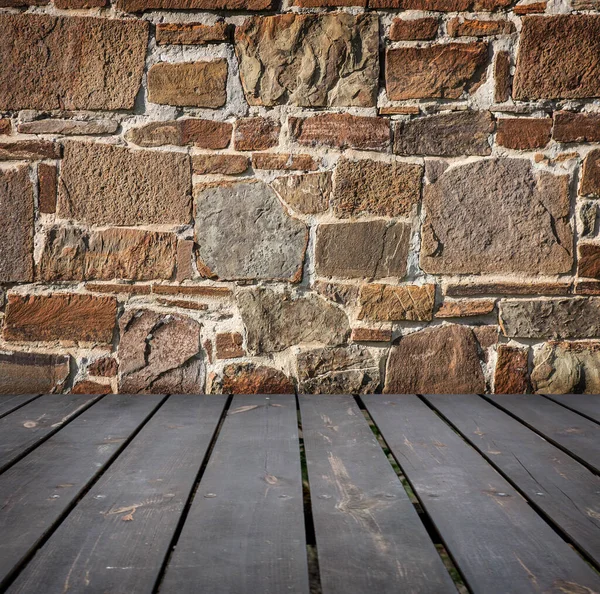 石壁と木の床スタジオの背景 — ストック写真