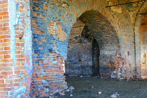 interior of an old abandoned brick church