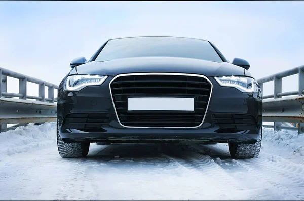 Prestigious Car Winter Snow Road — Stock Photo, Image