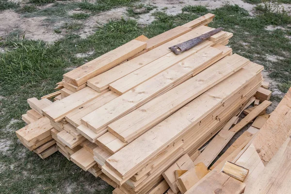 Floorboards Handsaw Grass Close — Stock Photo, Image