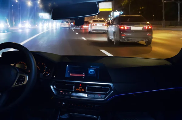 View Moving Car Highway Night — Stock Photo, Image