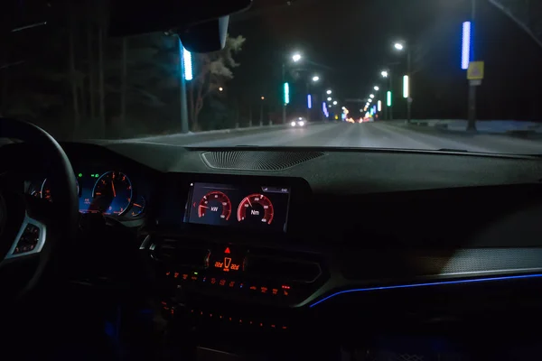 View Moving Car Highway Night — Stock Photo, Image