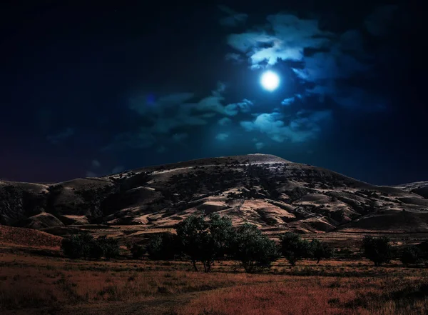 Горы Долина Лунном Свете Ночной Пейзаж — стоковое фото