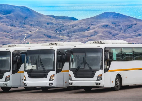 Tour Autobuses Estacionamiento Las Montañas — Foto de Stock