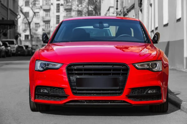 Red Luxury Car Parked City Street — Stock Photo, Image