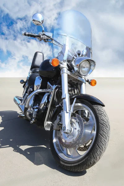 Big Black Motorcycle Asphalt Sky — Stock Photo, Image