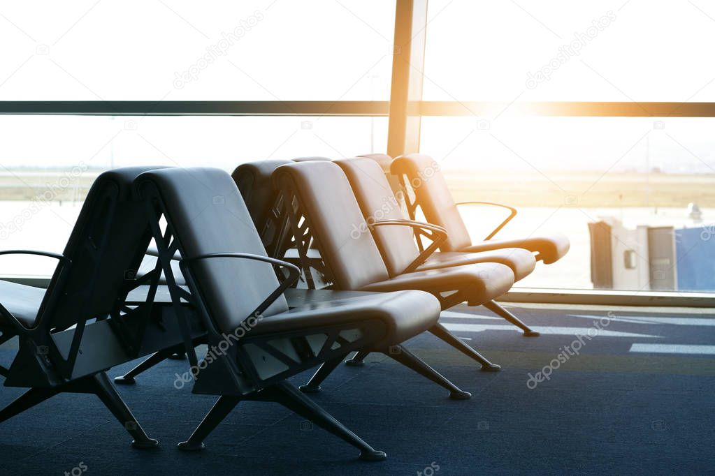 empty seats of airport terminal in the waiting area