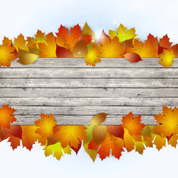 Autunno Legno Avviso Con Foglie Gialle Sfondo Luminoso — Foto Stock