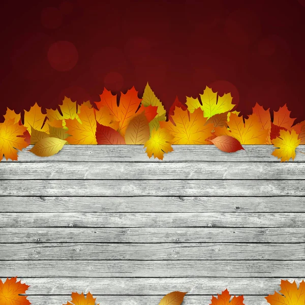 Herbst Holz Notiz Mit Gelben Blättern Auf Dunkelrotem Hintergrund — Stockfoto