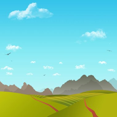 parlak Doğa sonbahar manzara resimde sarı tepeler ve dağlar ile