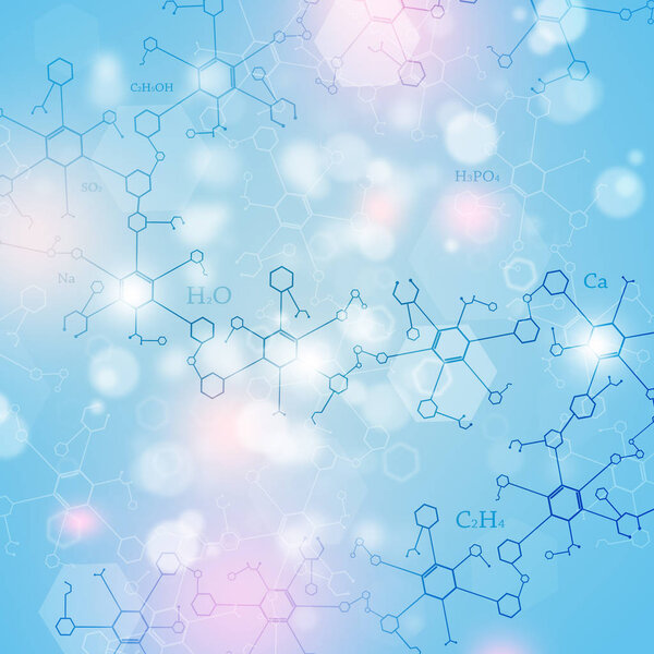 abstract technology and science blue background with chemistry elements