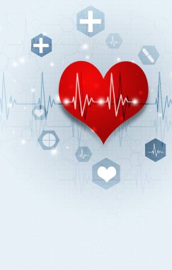 Soyut tıbbi illüstrasyon kırmızı kalp ve EKG darbe ile