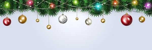 Holiday Winter Banner Xmas Balls Lights — Stock Photo, Image